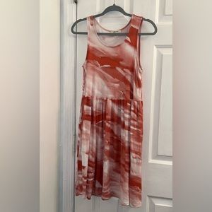 Size small rust red orange acid wash tie dye flowy sleeveless dress w/ pockets